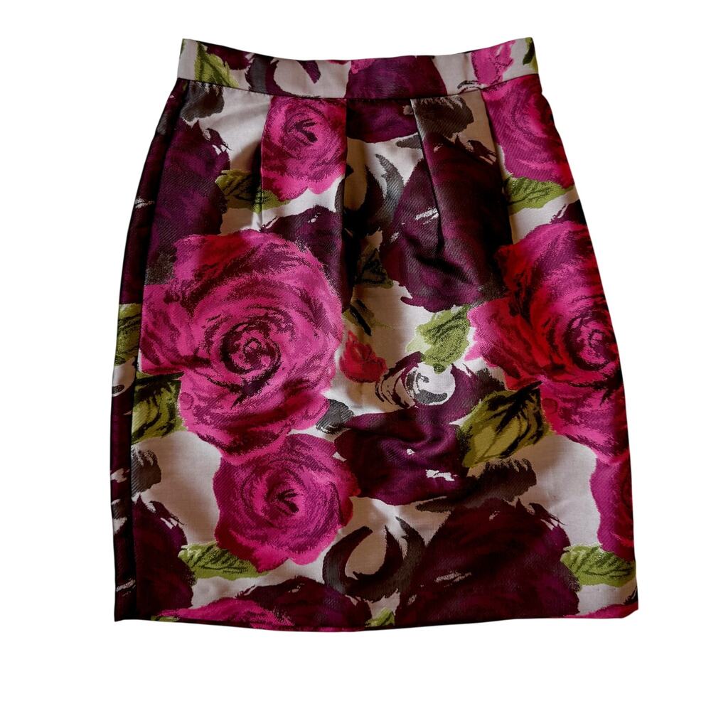 Lela Rose Pleated Pencil Skirt Sz 4 Rose Floral Jacquard Moody Dark Feminine - Picture 2 of 14